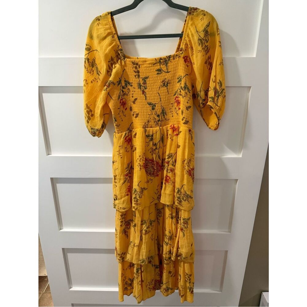 J Gee Yellow boho Floral Tiered Maxi Dress